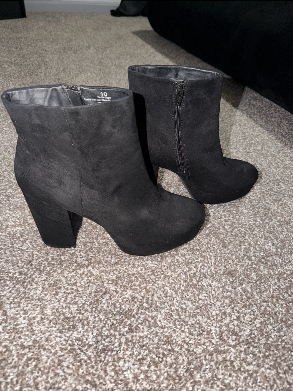 Women's Black Suede-Look Platform Ankle Boots